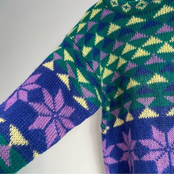 Vintage Gallagher Mohair Blend Sweater Snowflake Multicolor Sz XL Boho Relaxed - Picture 5 of 9